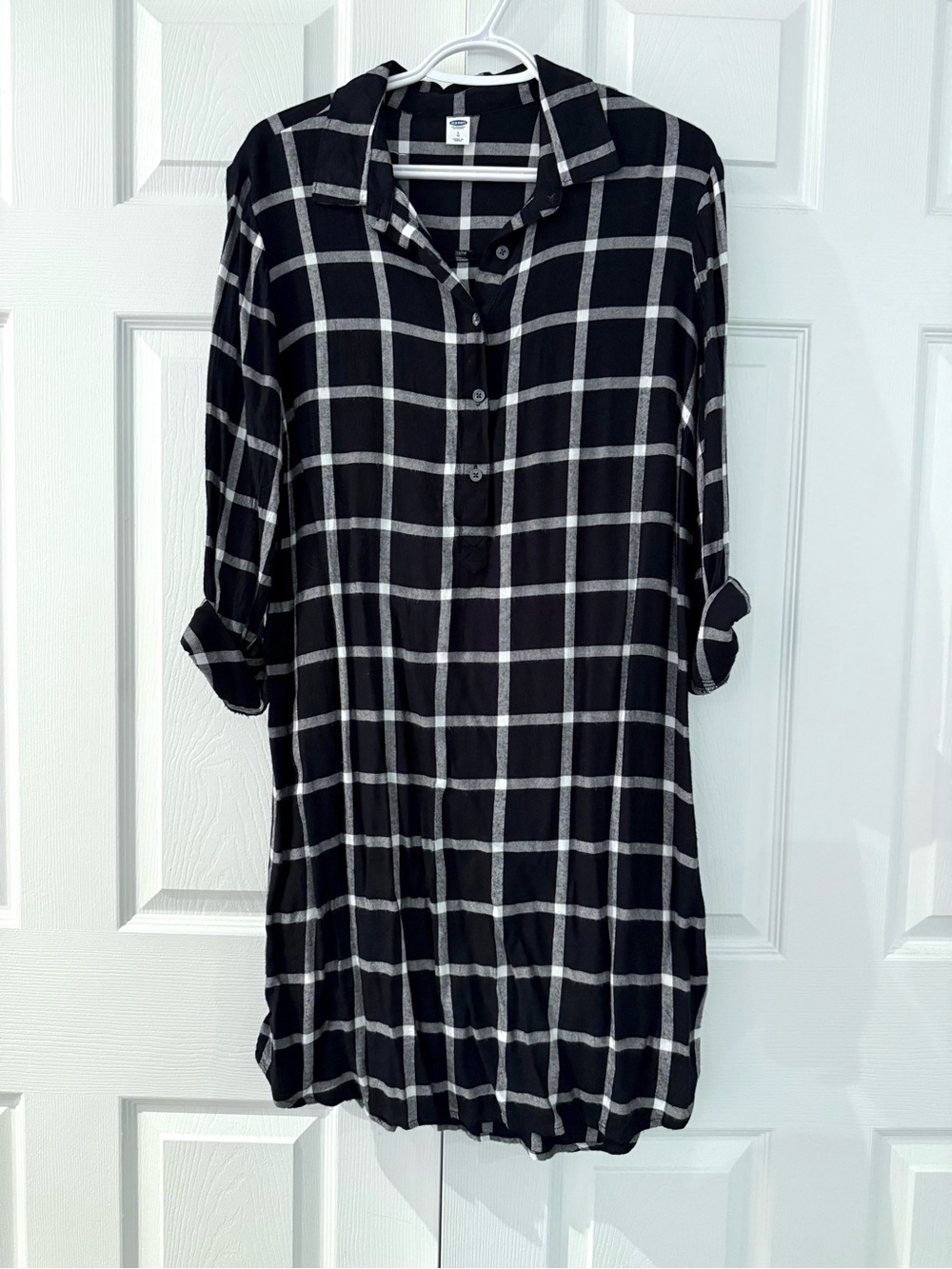 Old Navy Black and White Plaid Midi Shirt Dress
